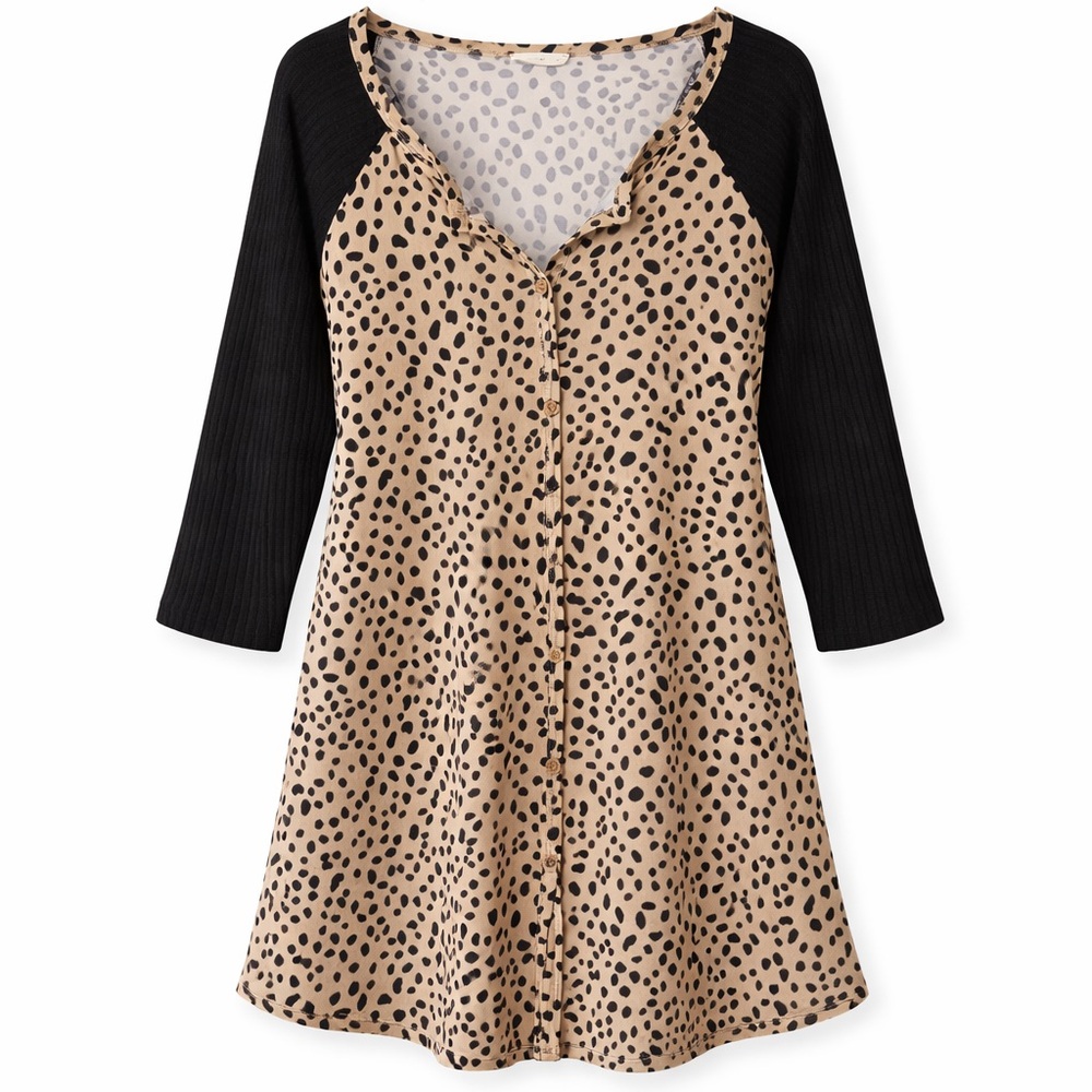 Leopard Print Tunic with Black Sleeves